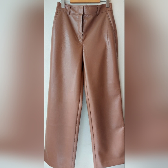 Aritzia Babaton Brown Vegan Leather Pants  NWT - Picture 7 of 8